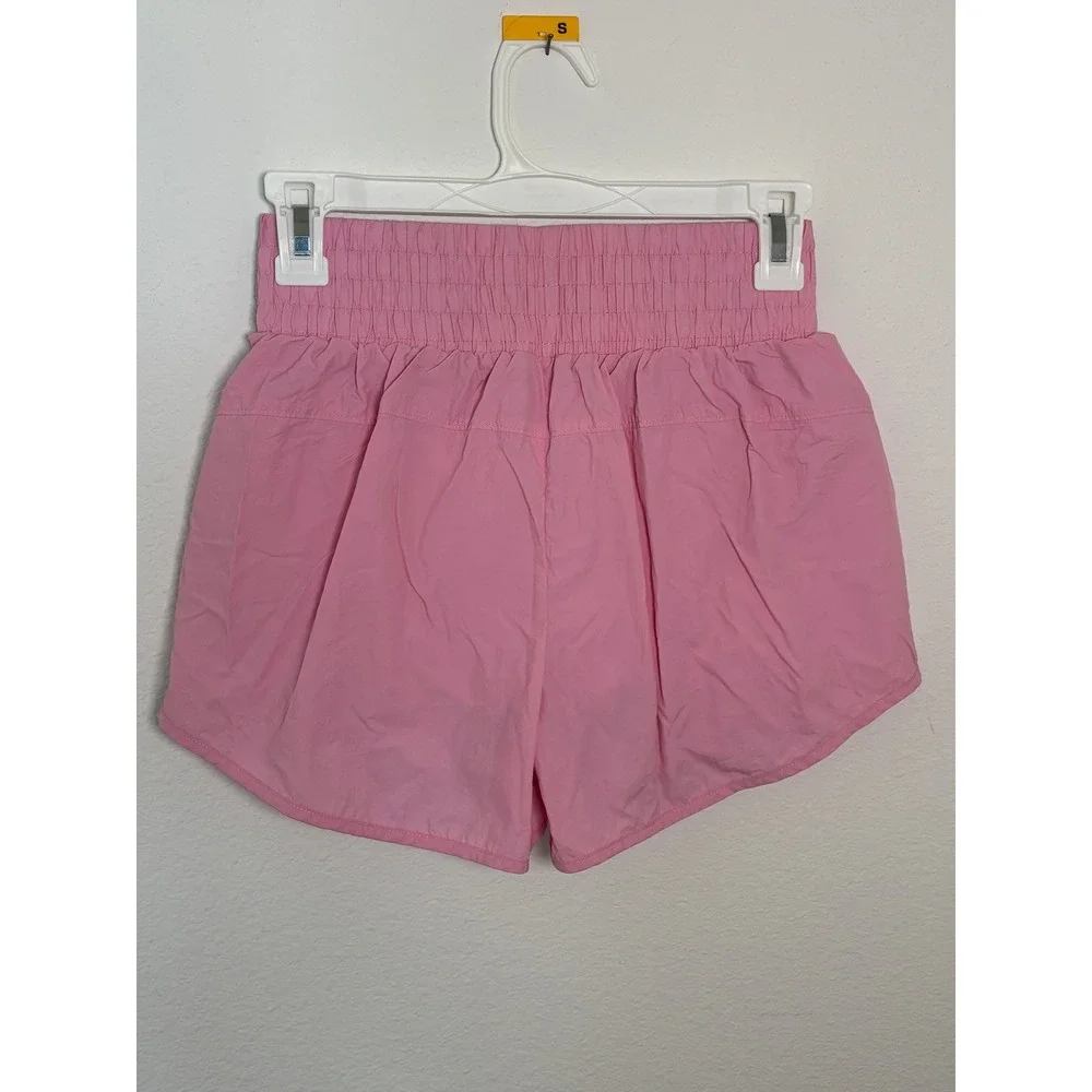 All In Motion Girls Pink Smocked Waist Running Shorts Size L 10/12 Pockets